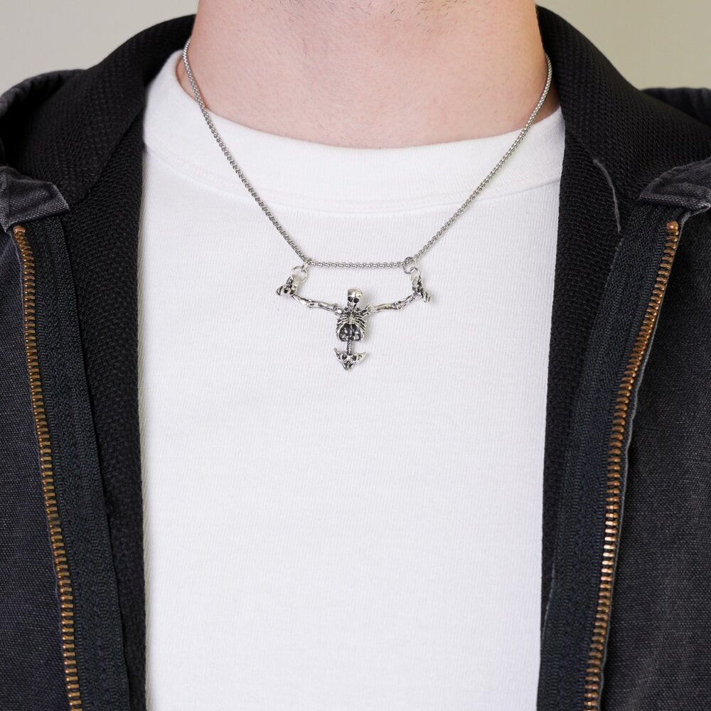 y2k style silver skeleton prisoner pendant necklace